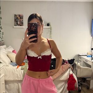 Elegant Red and White Lace Bustier